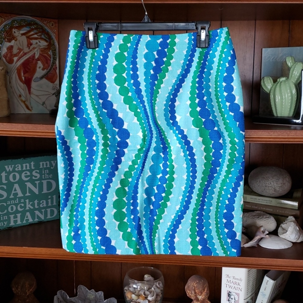 Talbots aquamarine wave dot pencil skirt